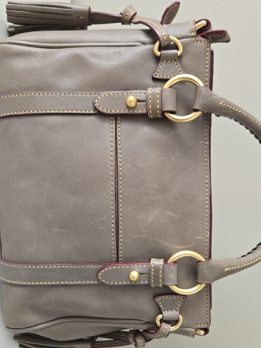 Dooney & Bourke Florentine Taupe Brown Medium Pocket Leather Satchel - Picture 5 of 10
